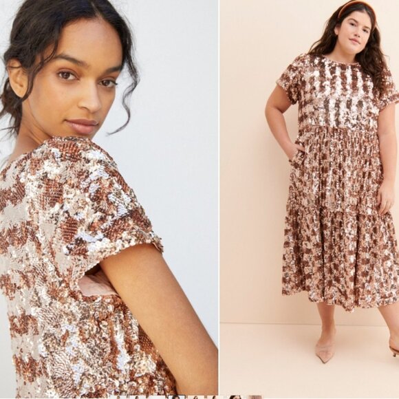 Anthropologie Sequin Maxi Dress in Brown and Cream - Picture 2 of 4